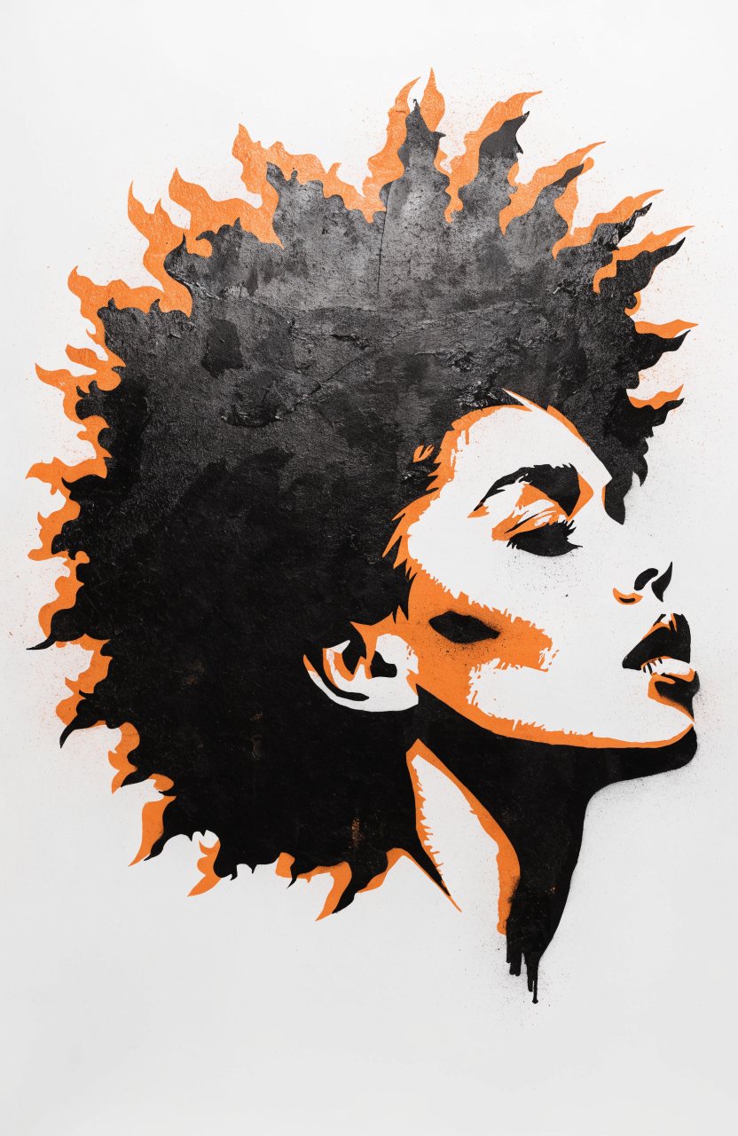 Afro Orange – Street-Art-Stencil von Urban Artery