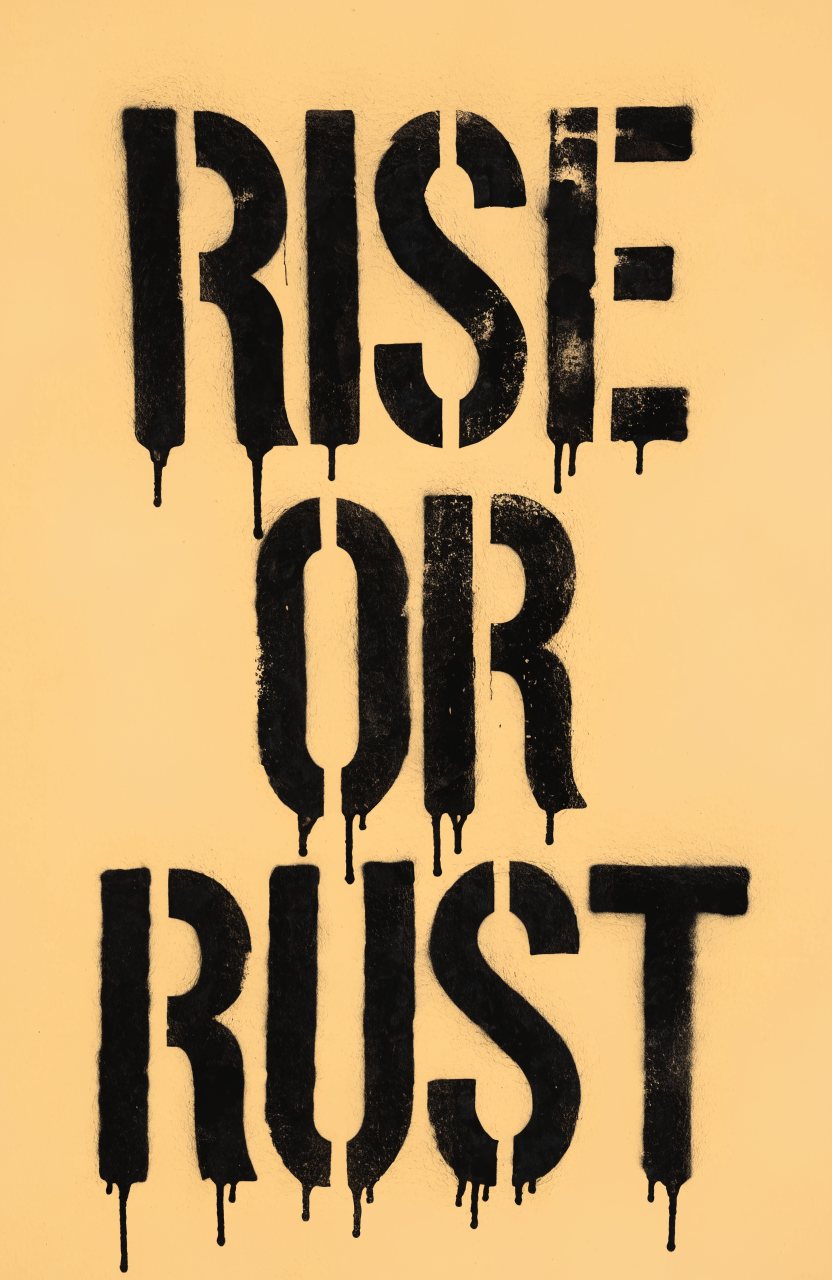 Rise or Rust – Street-Art-Stencil von Urban Artery
