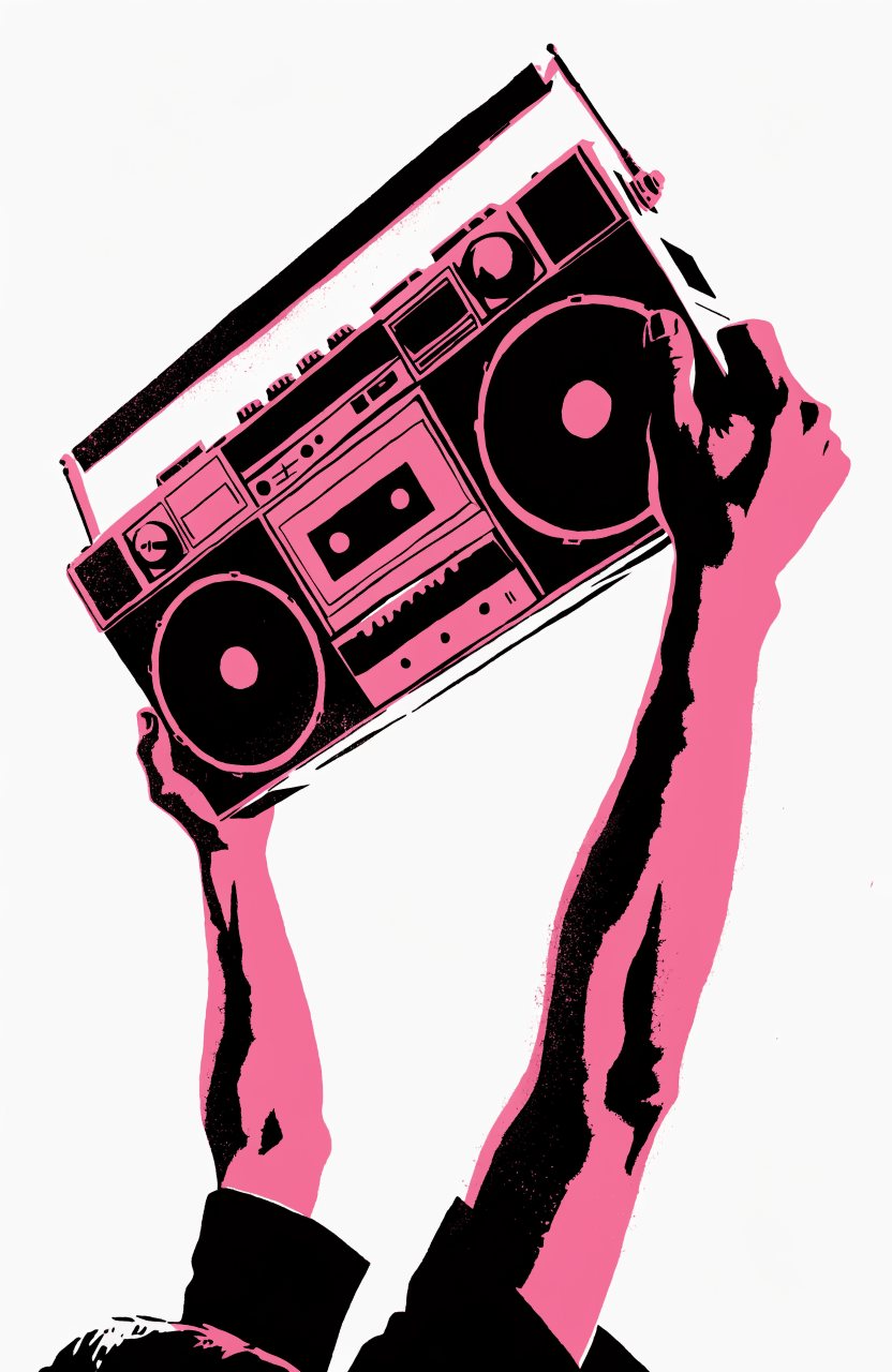 Boombox hoch – Street-Art-Stencil von Urban Artery