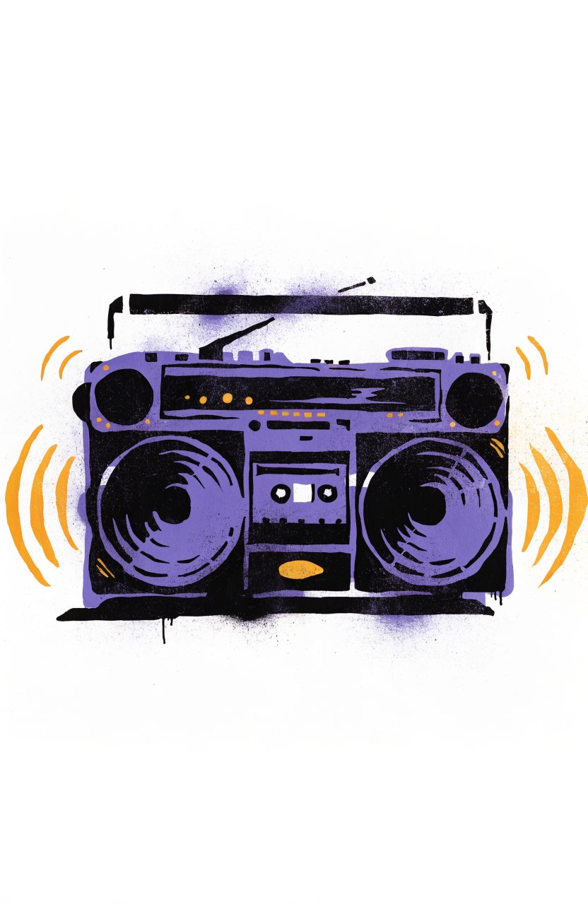 Ghettoblaster Lila – Street-Art-Stencil von Urban Artery