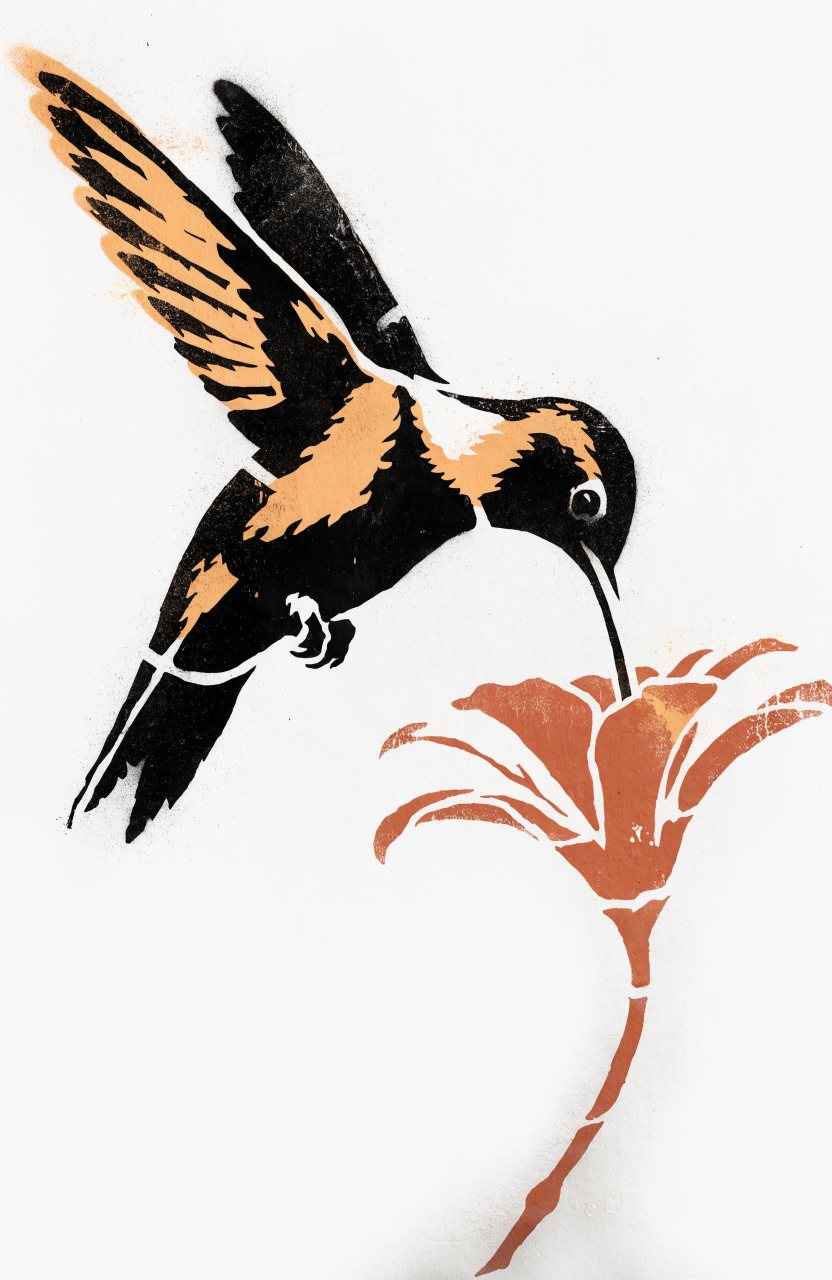 Kolibri Orange – Street-Art-Stencil von Urban Artery