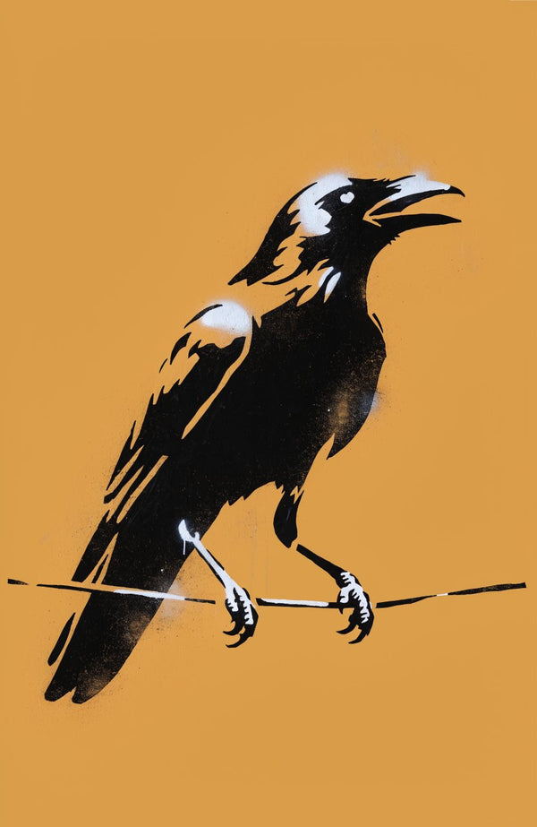 Krähe auf Draht – Street-Art-Stencil von Urban Artery