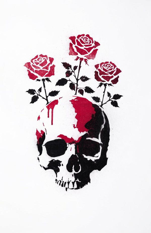 Rosenschädel – Street-Art-Stencil von Urban Artery
