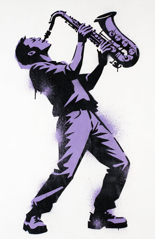 Saxofon Lila – Street-Art-Stencil von Urban Artery