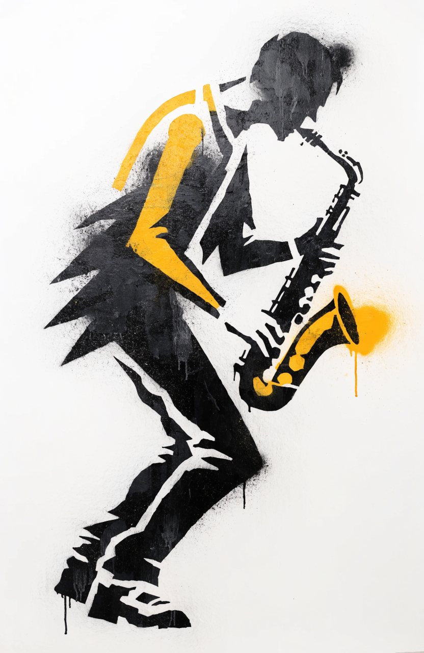 Saxofonist – Street-Art-Stencil von Urban Artery