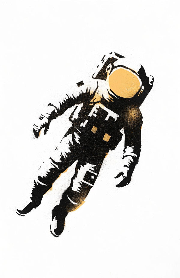 Schwebender Astronaut – Street-Art-Stencil von Urban Artery